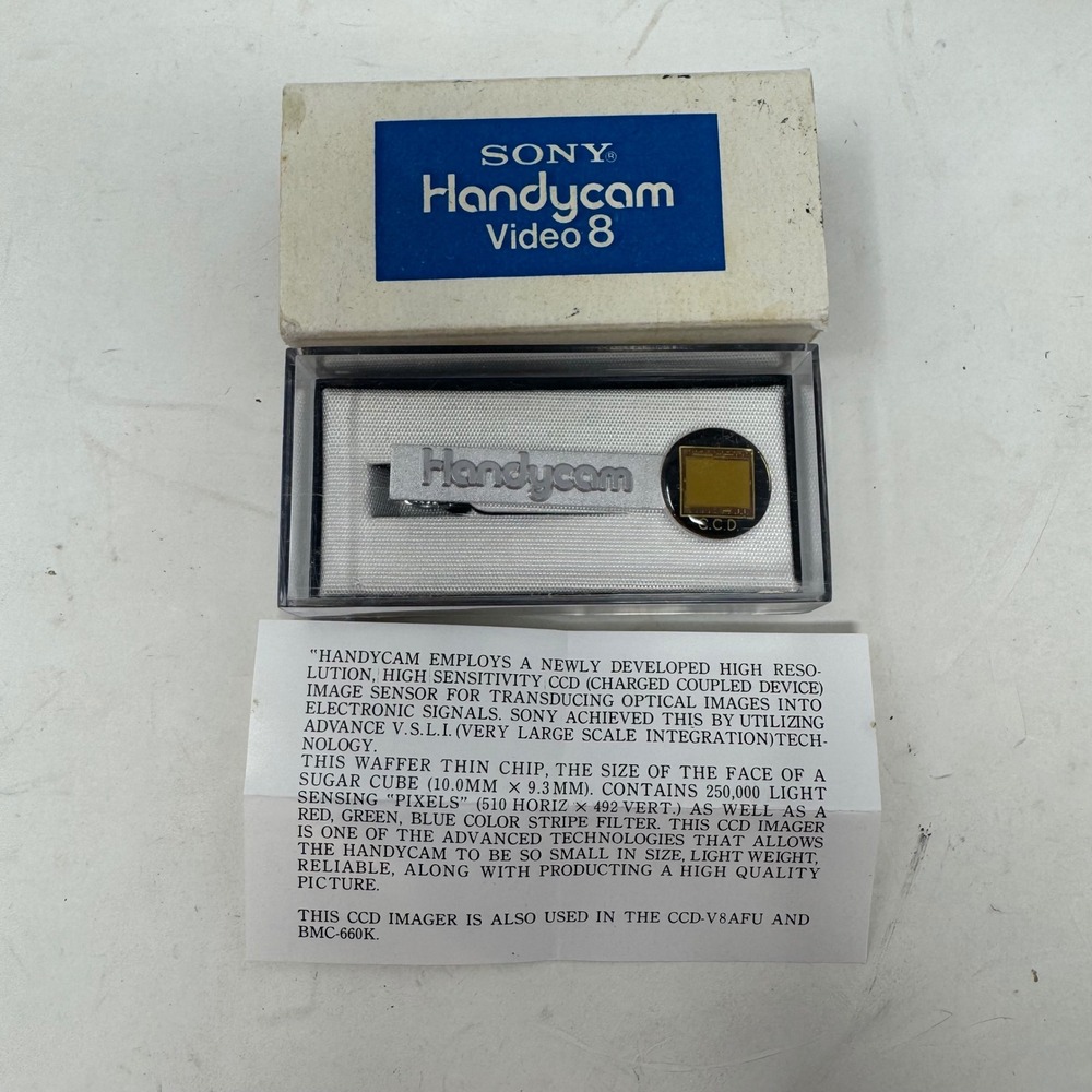 Vintage Sony Handycam Tie Clip In Original Box with CCD Sensor S.C.D. Icon